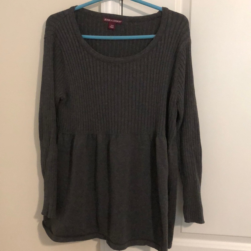 Jessica London Heather Charcoal Ribbed Baby Doll Tunic Sweater. Size 18/20.